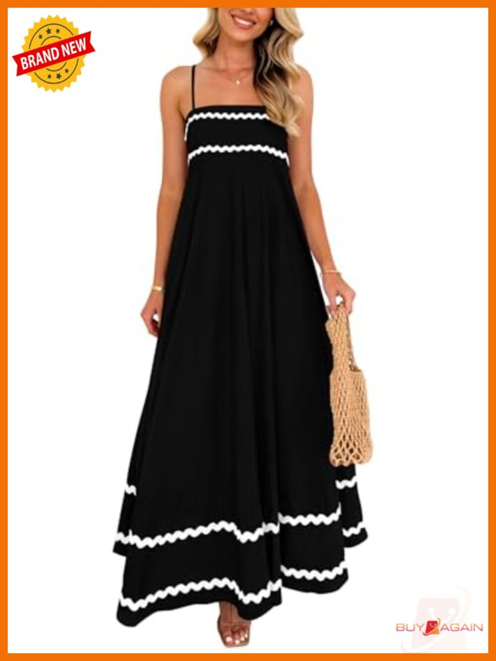 PRETTYGARDEN Women's Spaghetti Strap Boho Maxi Dress A-Line Sundress